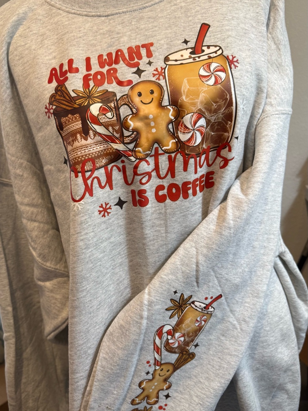 Gildan Light Gray 'All I Want for Christmas Is Coffee' Graphic Crewneck - Picture 3 of 4